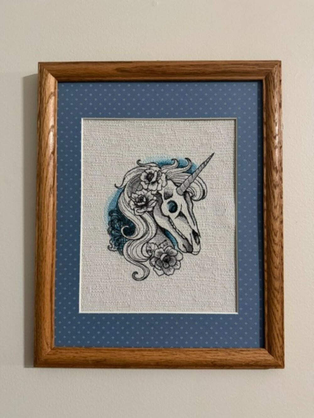 Homemade Unicorn Skull Embroidery Art 11X14